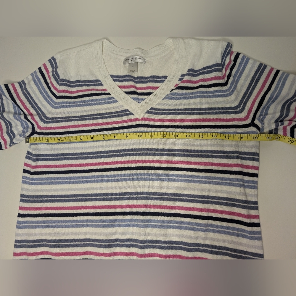 Christopher & Banks Petite Large Womens V Neck Lightweight Striped Sweater Top - Picture 11 of 11